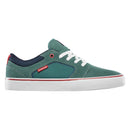 Chaussure de skate basse Emerica Cadence en suède vert à détails bleus
