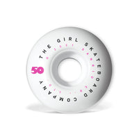 Jeu de 4 roues Girl Sanrio Tokyo Speed Staple 50mm blanches, graphisme Sanrio sur le flanc