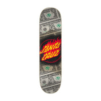 Deck de skate Santa Cruz Dollar Flame Dot 8.0" avec graphisme Screaming Hand sur billet enflammé