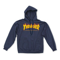 Sweat à capuche Thrasher Flame Hood bleu marine avec motif flammes sur la poitrine