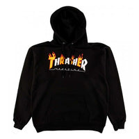 Sweat à capuche Thrasher Flame Mag noir avec logo flammé blanc au centre de la poitrine